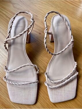 Nude Leather Strappy Heeled Sandals in Nude Blush, 8.5